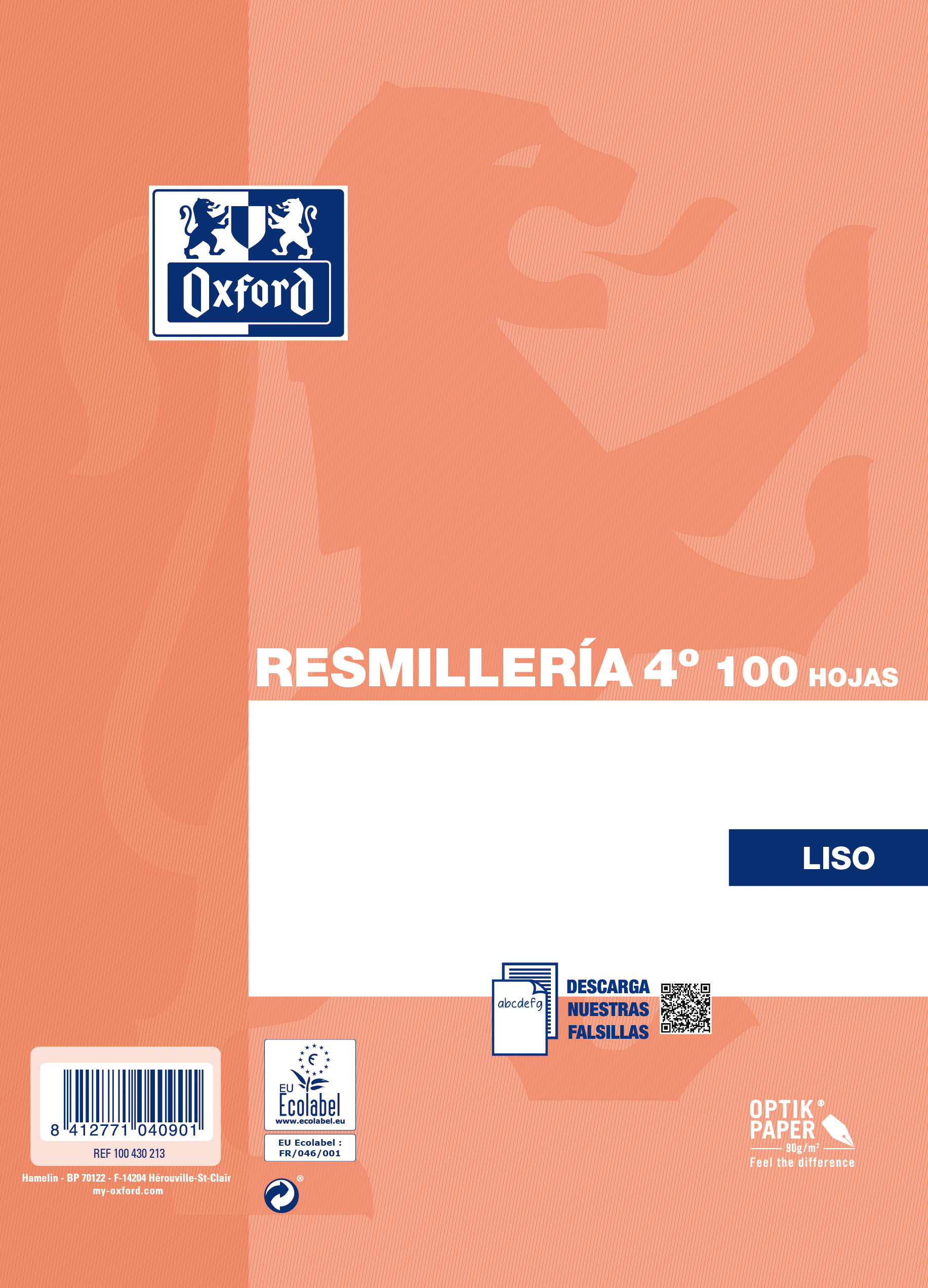 Papel resmilla OXFORD 4 liso 90g Paquete 100h