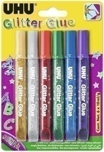 Pegamento purpurina UHU glitter 10g Pack 6