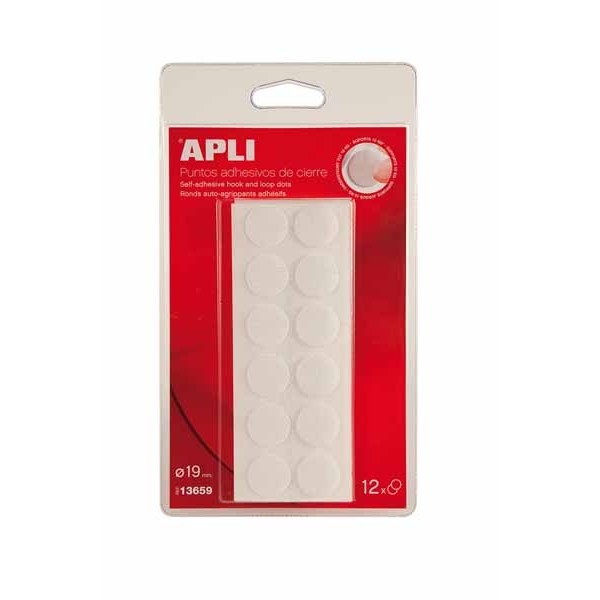 Puntos adhesivos velcro APLI 19 blanco Pack 12 13659